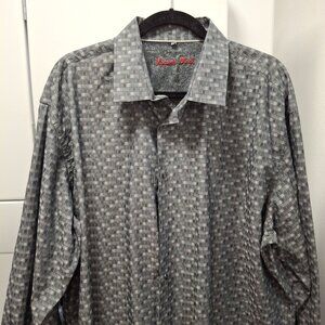 Visconti Black Mens 2XLT Long Sleeve Button-Up Shirt Grey Checkered Pattern